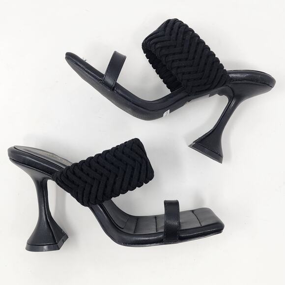 Azalea Wang Heels Women 7 Brady Black Braided Strap Square Heel Toe Post EUC - Picture 7 of 10